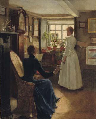 Charles W. Bartlett Reading Aloud, oil painting by Charles W. Bartlett, oil painting image